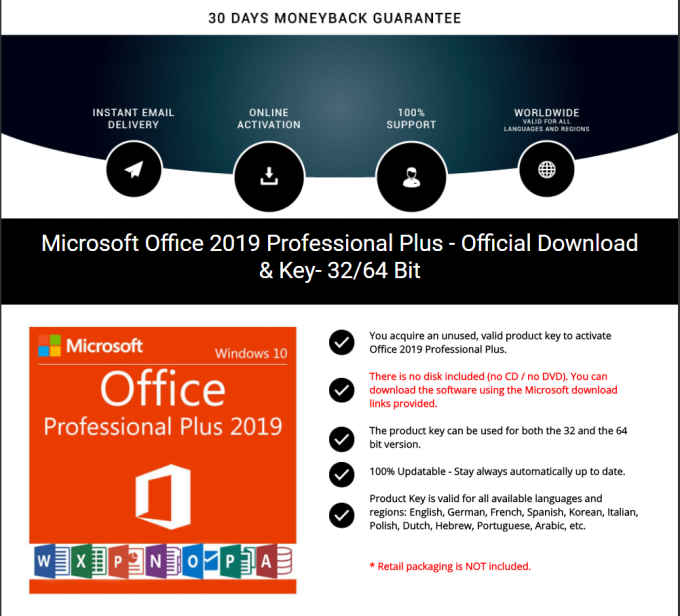 Oryginalny klucz Microsoft Office 2019 Pro Plus Key With DVD Box Package 2019 Professional Plus